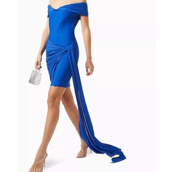 Elliatt NWT Rochelle Royal Blue Off-Shoulder Sash Draped Mini Gown Dress Small - Picture 2 of 11